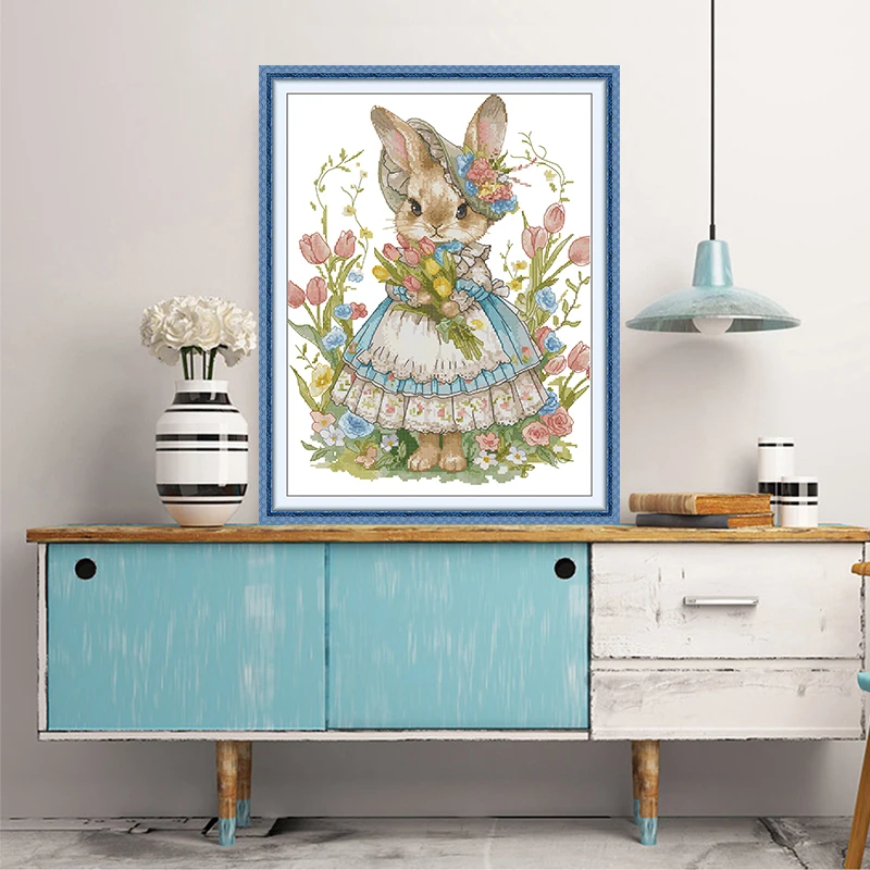 Joy Sunday Rabbit Printed Canvas Cross Stitch kit 16CT 14CT 11CT ricamo animale fai da te Halloween ricamo Wall Decor