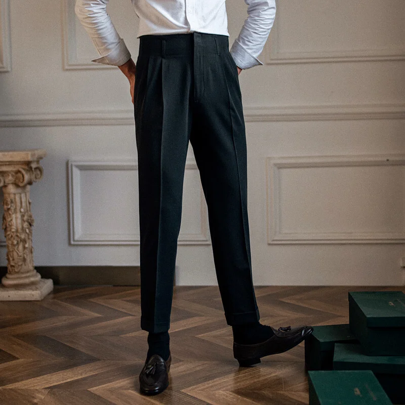 Pantalon droit taille haute pour homme, culotte slim, couleur unie, style britannique, été 2022