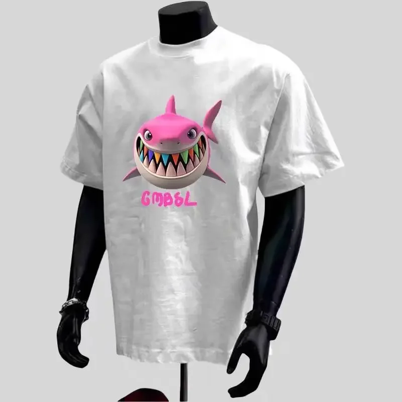 

Shark Muscle Short Sleeve High Quality American Cotton Neckline Short Sleeve T-Shirt Couple Fashionable Streetwear, Funny