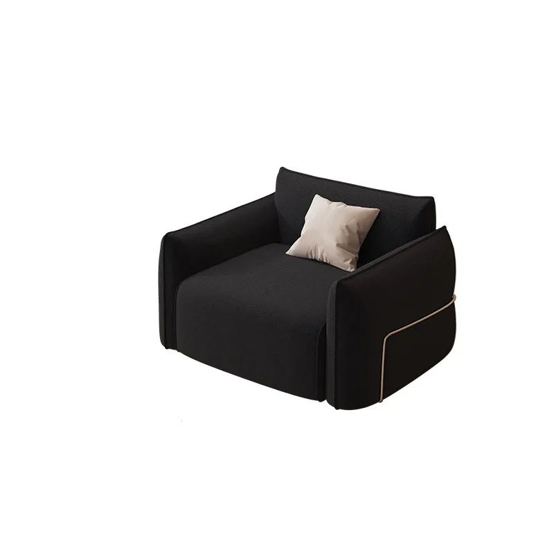 

Classic small steel rim sofa living room straight row wabi-sabi retro lamb wool black triple