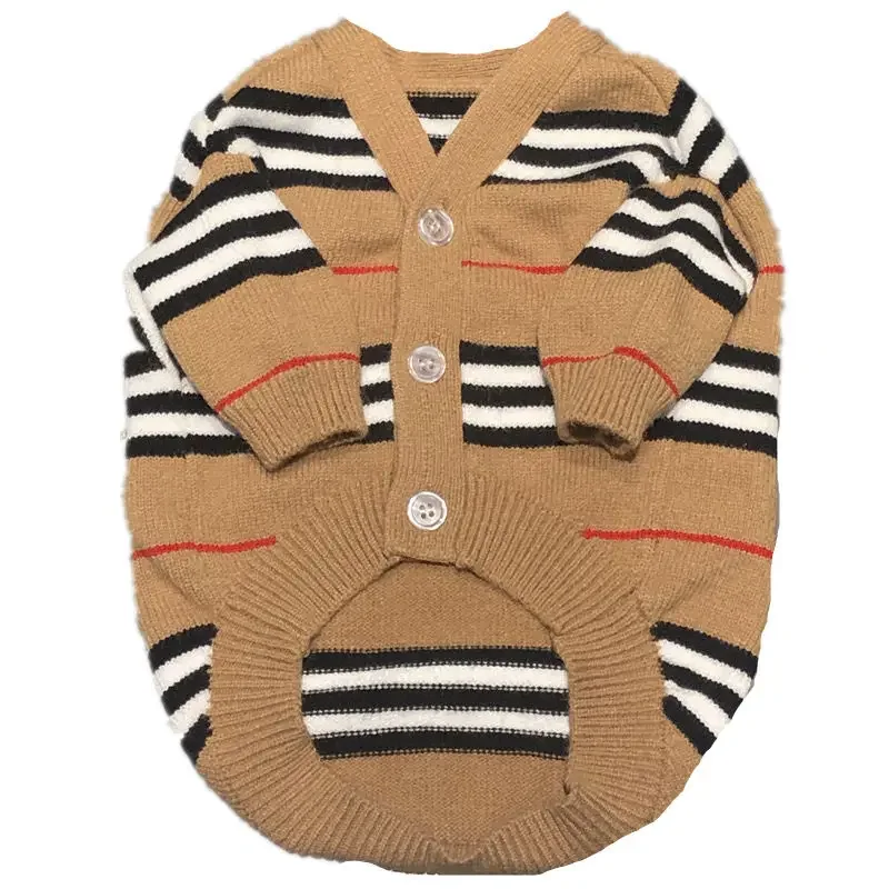 Brown Striped Cardigan for Pet, Knitted Sweater, Teddy, Puppy, Puppy, Kitten, Fall, Winter