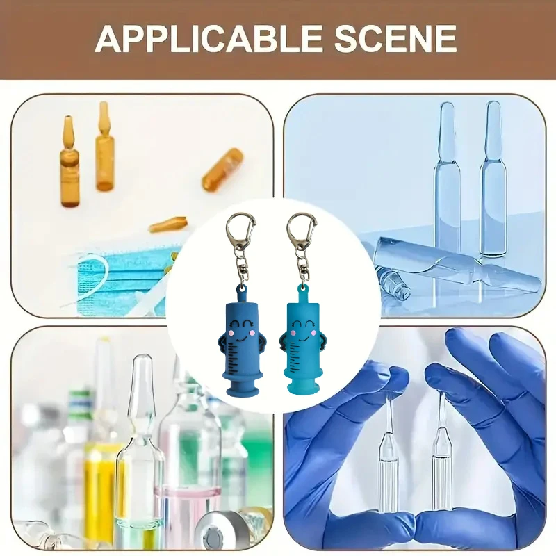 New【Syringe Shaped Ampoule Bottle Opener Keychain Rubber Cutter Aid Medication Vial Breaker Tool For Home Nurses & Doctors】