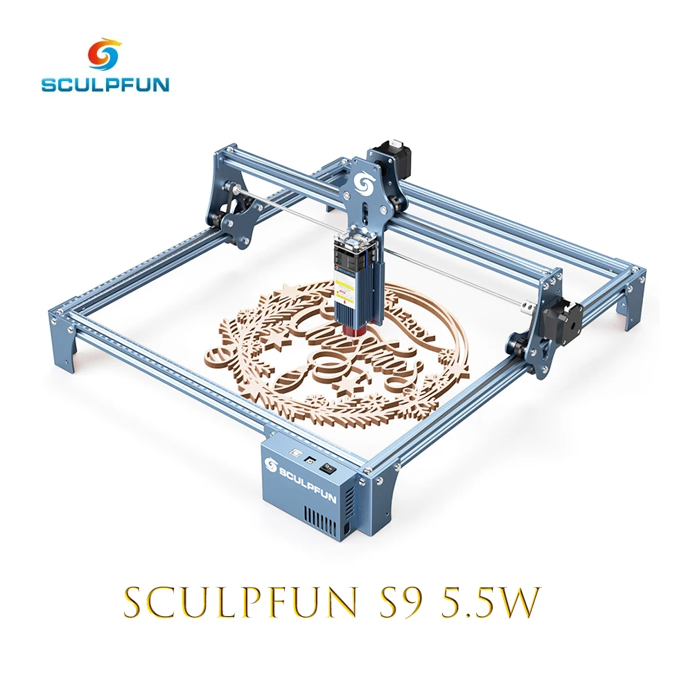 SCULPFUN S9 5.5W Laser Engraver, 0.06mm Ultra-Fine Compressed Spot, Diode Laser, Cut 15mm Thick Wood 10mm Acrylic, 410*420mm