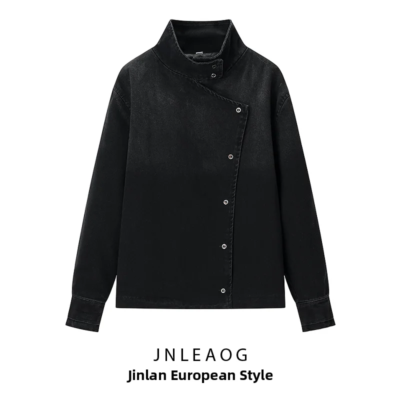 JNLEAOG Spring New Women's Fashion Tie Dye Denim Jacket Versatile Style Loose Fit Polyester Long Sleeve Button Closure Coat