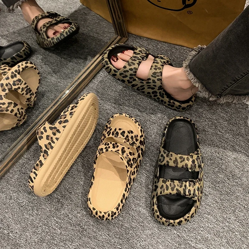 Leopard Print Pattern Shoes Women\'s Slippers Summer New Flip-flops Trendy Outdoor Thick-soled Women\'s Shoes