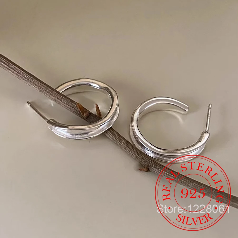 

925 Sterling Silver Jewelry Simple Irregular Lines Hoop Earrings for Women Wedding Party Jewelry For Girls Friend Gift