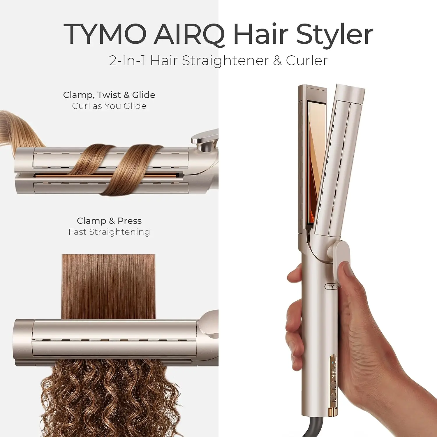 2-in-1 Titanium Hair Straightener and Curler, Dual-Size Flat Iron for Straightening and Curling