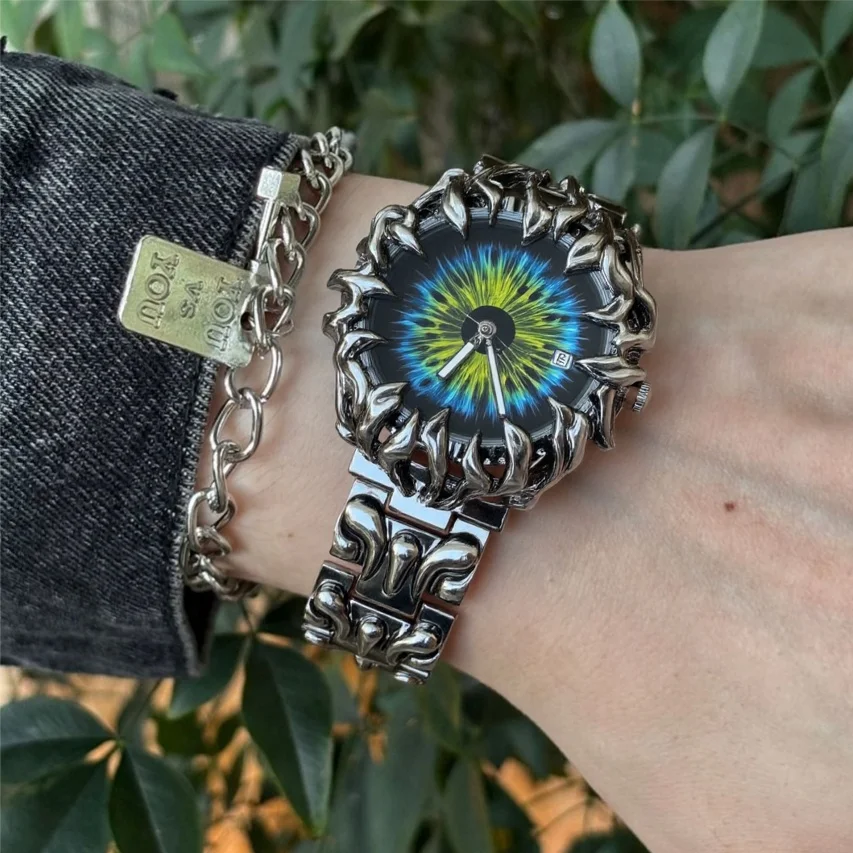 

Сине-зеленые кварцевые часы Devil Eye Claw AAA для мужчин Y2K, антикварные часы Alabaster Industries, персонализированные специальные уникальные часы высокого качества