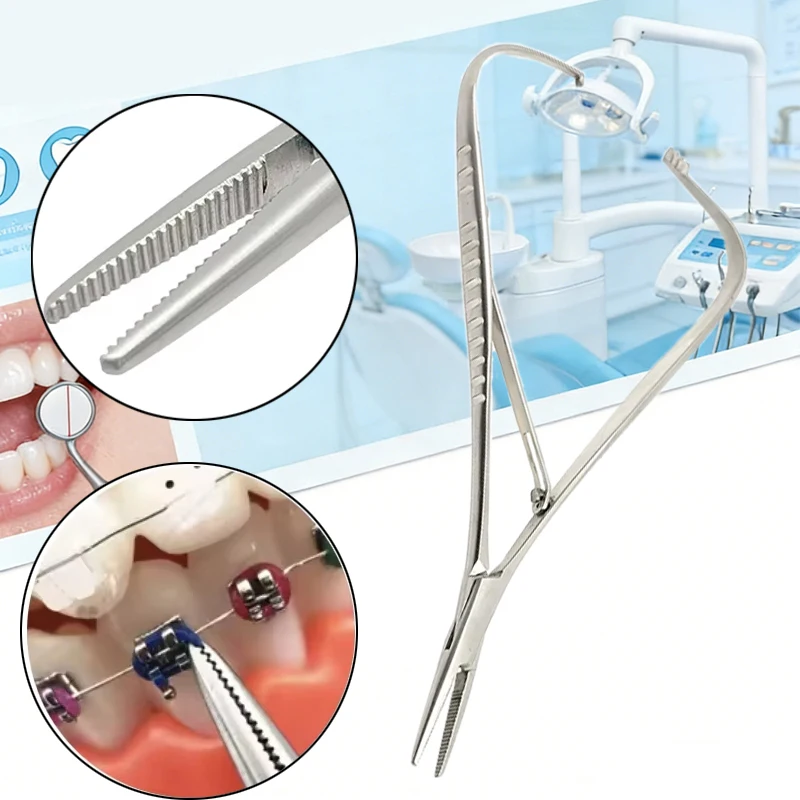 Dental Mathieu Orthodontic Ligature Tie Holder Forceps Curved Extra Fine Beak Elastic Placing Ring Hemostatic Pliers Tool