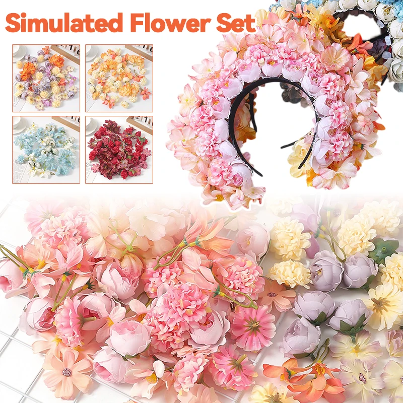 

1 Set Artificial Silk Rose Flowers Home Room Wedding Decoration DIY Hairpin Hair Accessory Corsage Craft Fake Flowers Kit