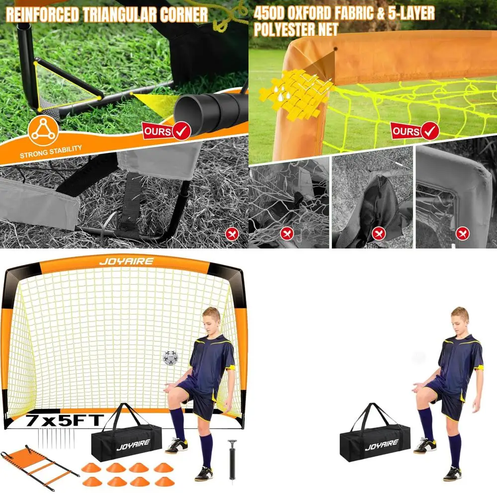 

Portable Soccer Goal Set with Tear-Resistant 5-Layer Net and Durable Poles for Kids, Available in 4x3ft, 6x4ft, or 7x5ft, Includ