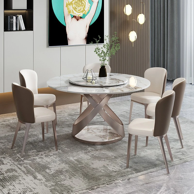 

Round Dining Table Italian Stainless Steel Marble Top Wedding Kitchen Furniture