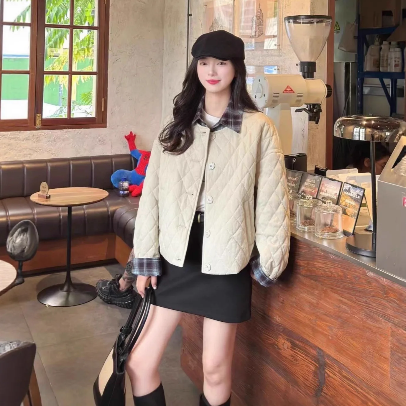 

Korean Sle Casual Thermal Cotton Jaet Women's Loose Slimming Autumn Winter New Faion Outerwear Folded Fabric Proc