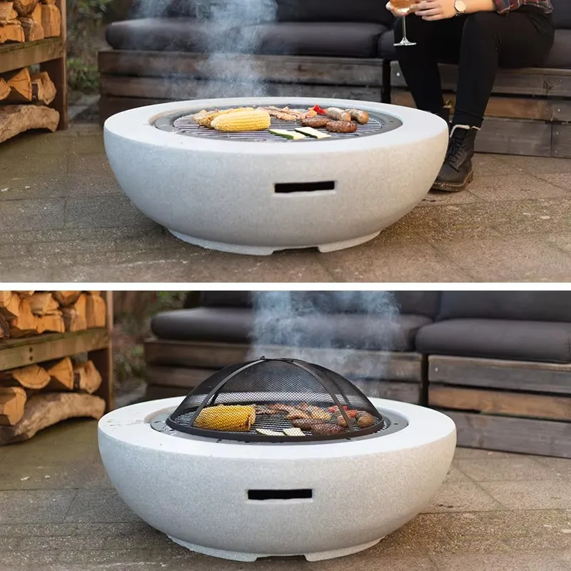 Oversized Courtyard Fire Pit Table Set - Multifunctional Heavy Duty Steel for Tea Party BBQ  Heating Home Villa Hotel Guesthouse