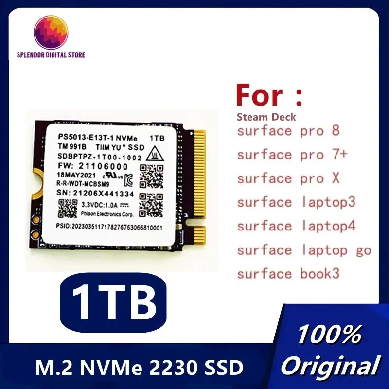 

Высокая скорость! 1 ТБ M.2 2230 SSD 1 ТБ PCIe Gen3 x4 NVMe для Microsoft Surface ProX Surface Laptop 3 Steam Deck