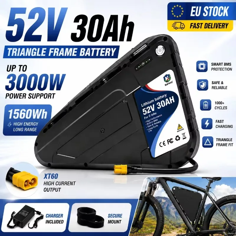 48V 52V Lithium-Akku 20Ah 30Ah 40Ah für Elektrofahrrad 500W-3000W Motor Hochkapazitäts-Langstrecken-E-Bike-Akku Mountainbike MTB Fatbike Ersatzakku EU Polen Lager Schneller Versand