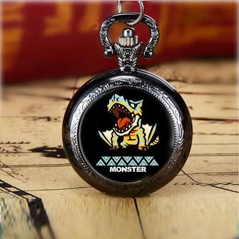 Monster Hunter Wilds Felyne Chatacabra ساعة جيب كرتونية للشباب شخصية إبداعية قلادة ساعة هدايا رائعة للعطلات #6
