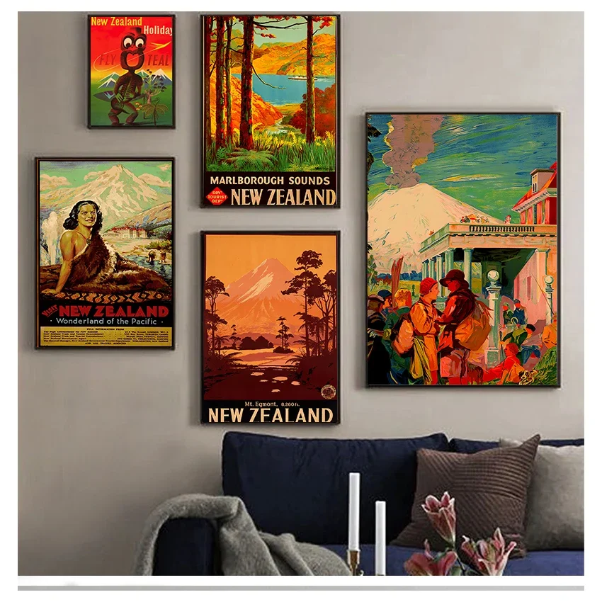 Vintage Wall Pictures Kraft Posters Coated Stickers Home Decoration Kids Gift New Zealand Map Canvas Painting