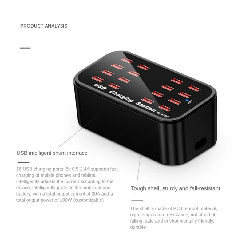 B03B-16 منفذ USB محطة شحن محطة شحن شاحن USB لسماعات السيارة أجهزة متعددة الهواتف الذكية للكمبيوتر المحمول