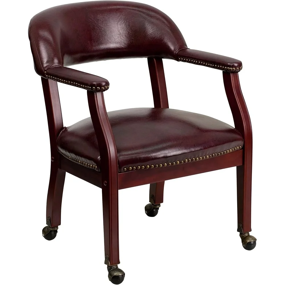Luxurious Vinyl Conference Chair Casters Solid Mahogany Frame Durable Classic Design Ideal Office Library Waiting Area
