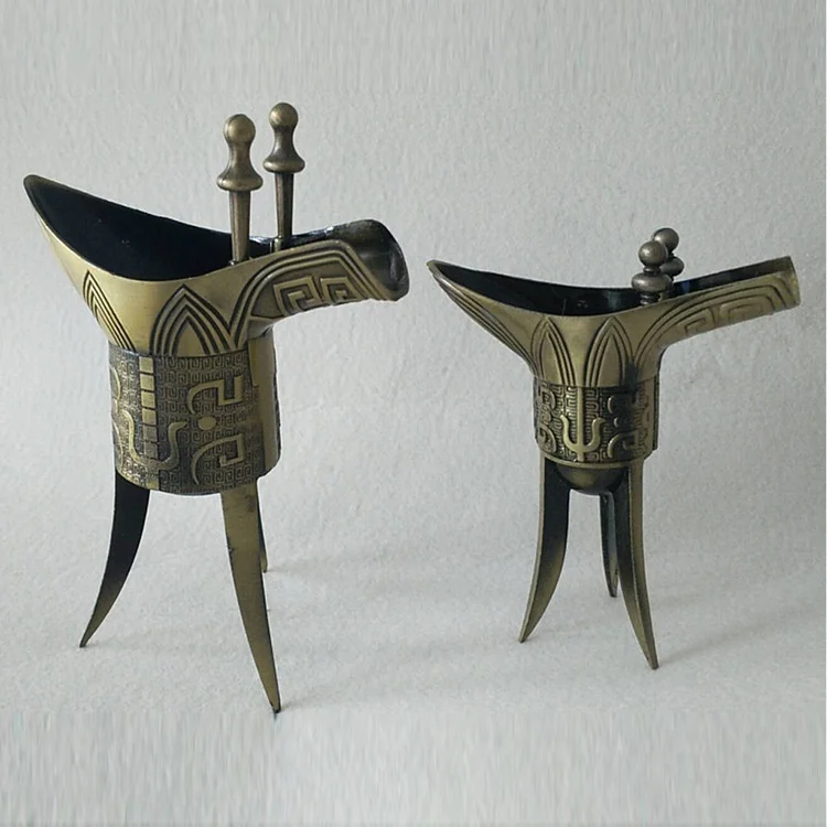 Retro Triangle Wine Cup Bronze glass Ancient Chinese Emperor Vessel Goblet