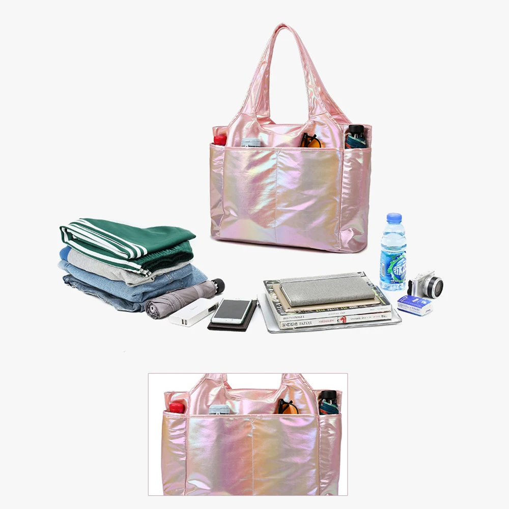 1Pc Nieuwe Mode Pearlescent Nylon Reis Draagtas Met Schoenpositie Sport Fitness Tas Grote Capaciteit Waterdichte Reistas