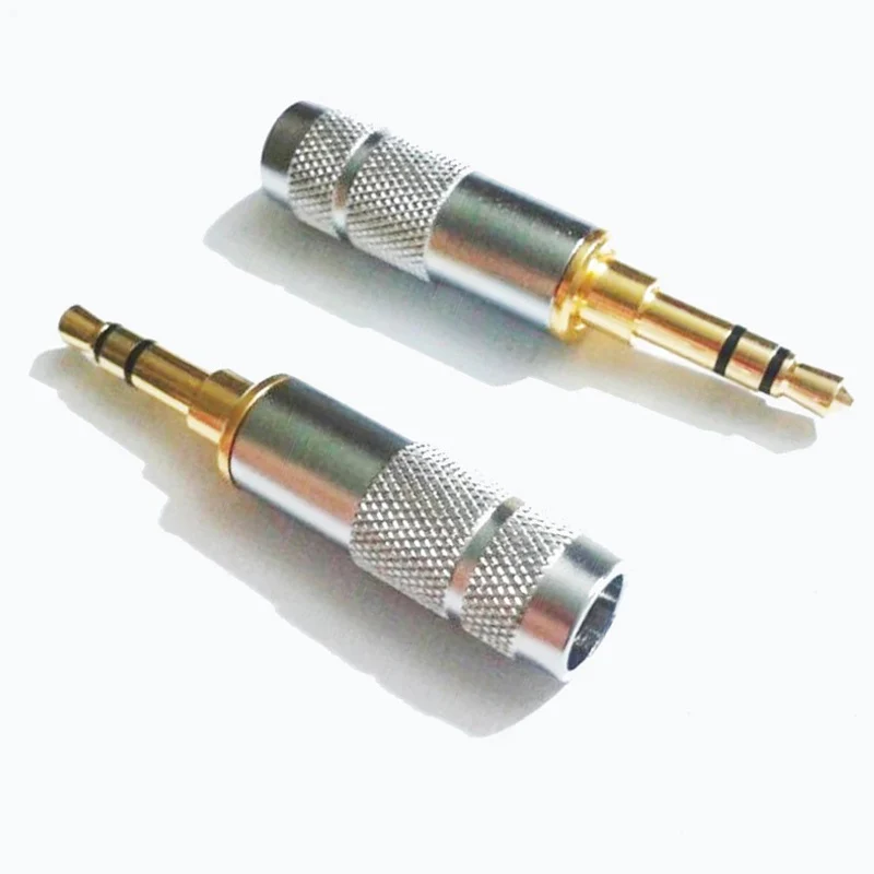 2Pcs Gold Plated 3.5mm Stereo 4 Pole Headphone Jack Plug Audio Solders Connectors High Quality Silver RCA