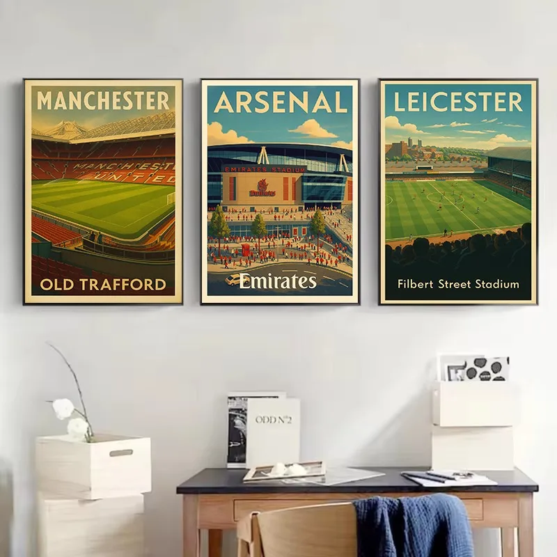 Retro Famous Football Field Canvas Wall Art, Frameless Sports Venue Poster Canvas Painting Wall Art for Living Room Home Decor