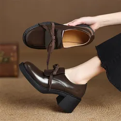 New Spring Patent Leather Woman Shoes Round Toe Women Pumps Shoes for Women Chunky Heel Loafers Fashion Casual High Heels Shoes