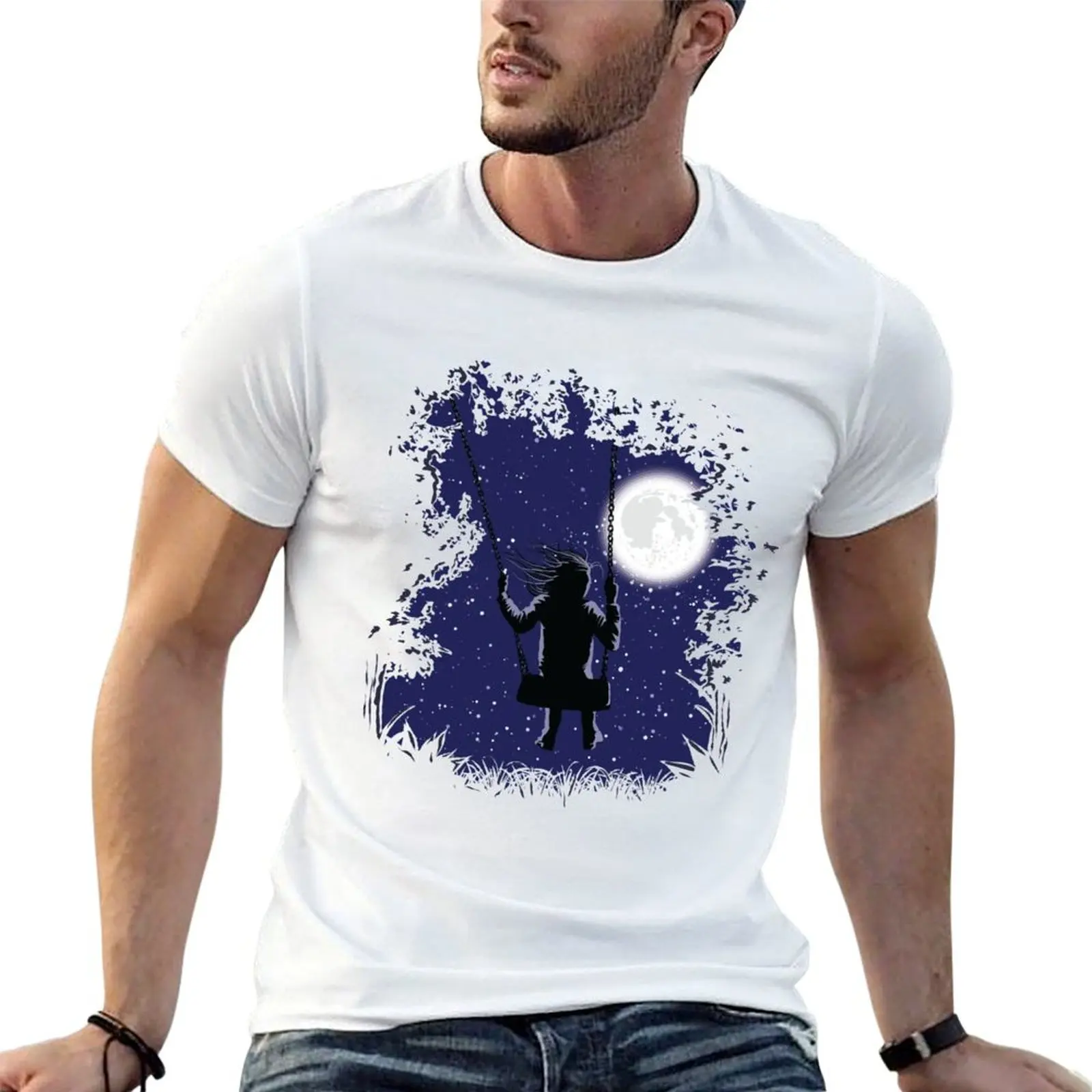 T-shirt Night Swing Tranquility pour homme, lot de t-shirts blancs pour hommes, t-shirt en coton 100%, t-shirt de luxe pour homme