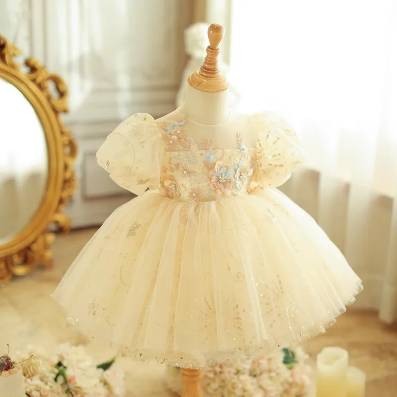 New Children's Princess Dress Girl's Puffy Chiffon Dress Flower Girl Formal Gown Birthday Party Fashion Show Piano Evening Gown