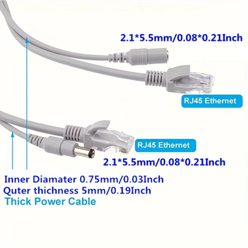 Przedłużacz kamery IP Zasilacz RJ45 2 w 1 Przewody sieciowe 5M/10M/20M/30M Przedłużacz RJ45 RJ45+DC do kamer IP