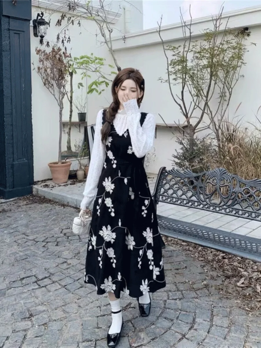 Bloemen A-lijn Dr Dames Los Casual Artistiek Taille-Knipperend Afslanken V-Ne Bla Lange Strapl Jurk Miss Gong