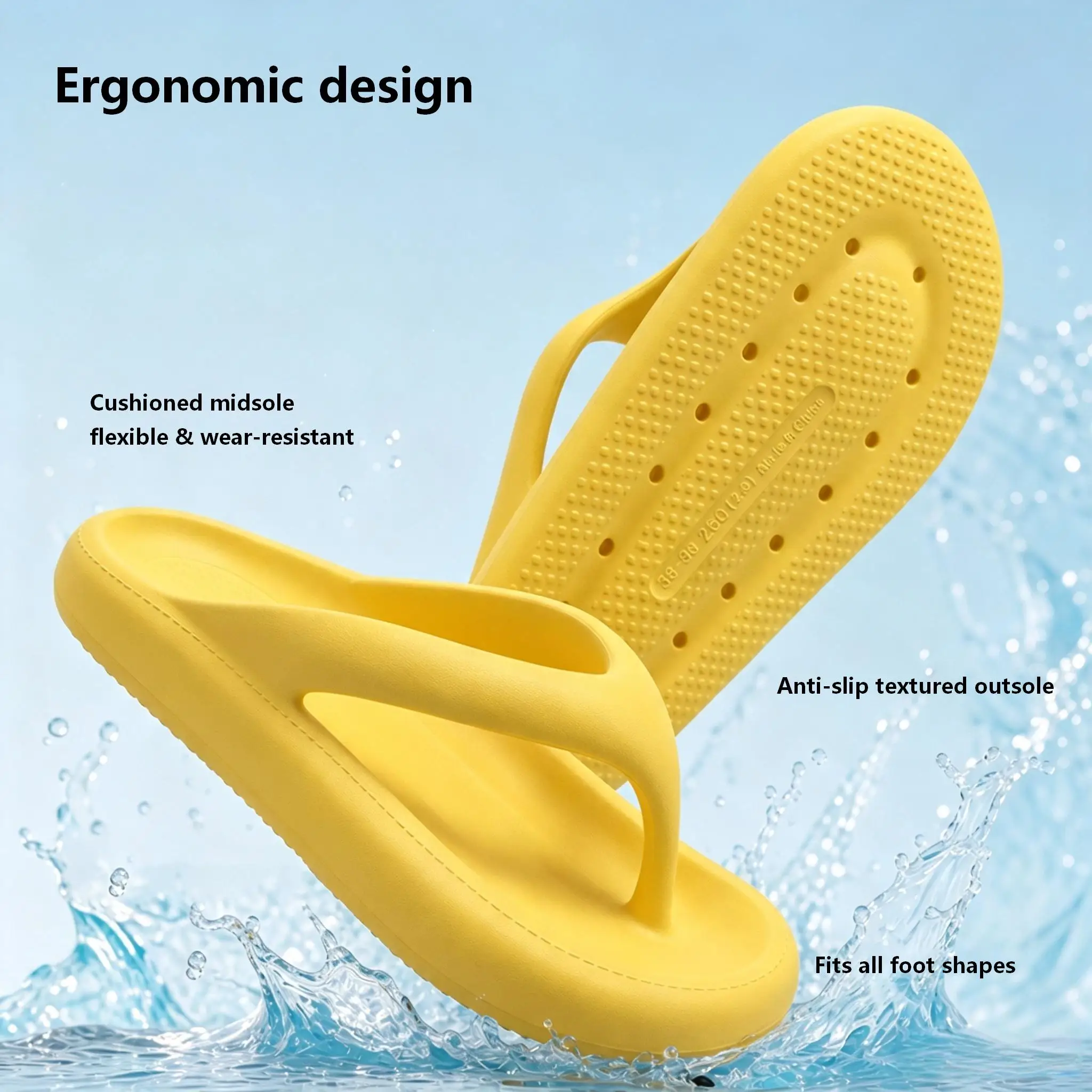 Damen EVA Flip-Flops mit weicher Polsterung, rutschfeste Zehenstegsandalen für Strand und Bad, Sommer-Freizeitschuhe in Bonbonfarben zum Gehen – Detail 2