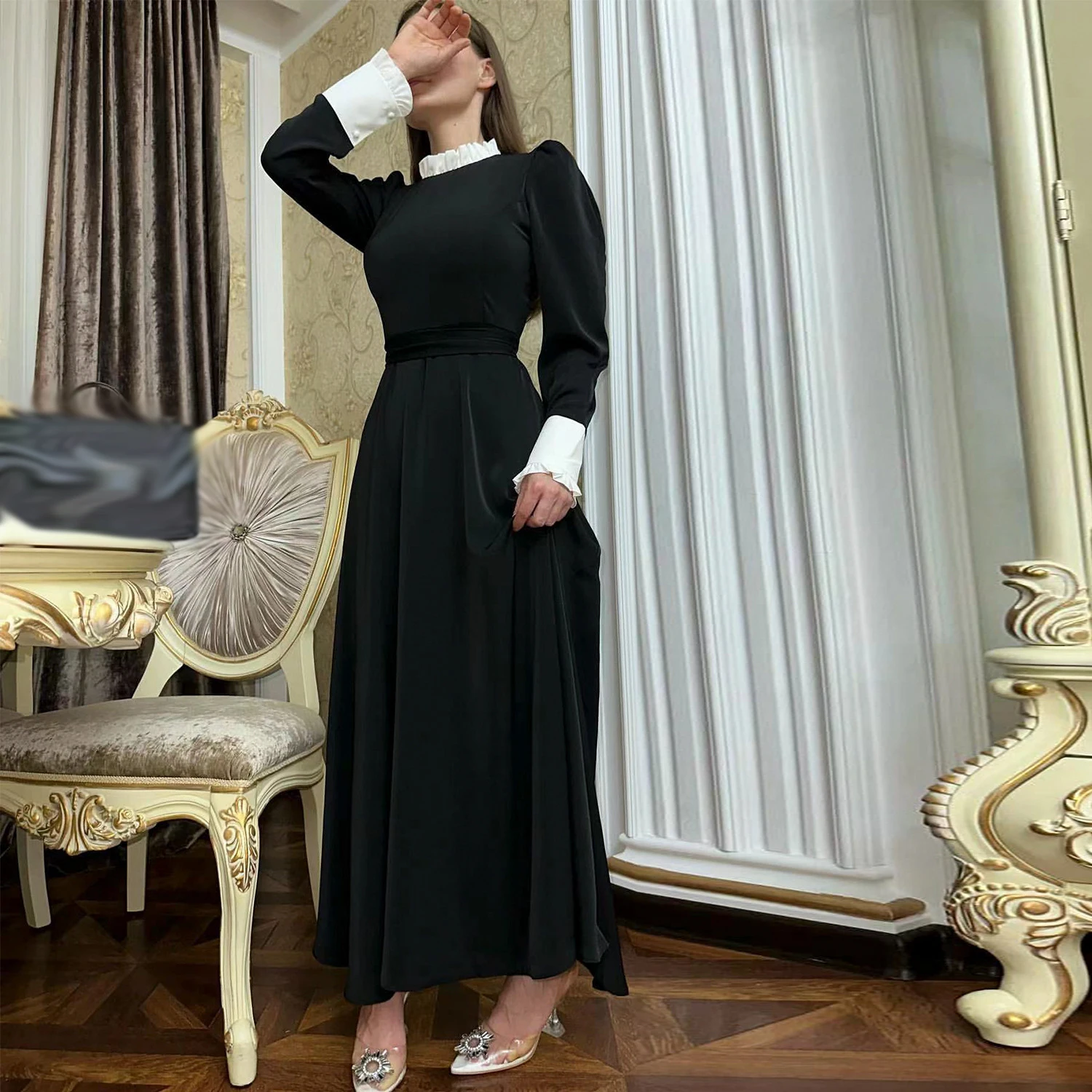 Elegancka damska muzułmańska długa sukienka maxi Abaya Dubai Kaftan Evening Party Turkey Vestidos Islam Jalabiya Arab Robe Caftan Black Gown