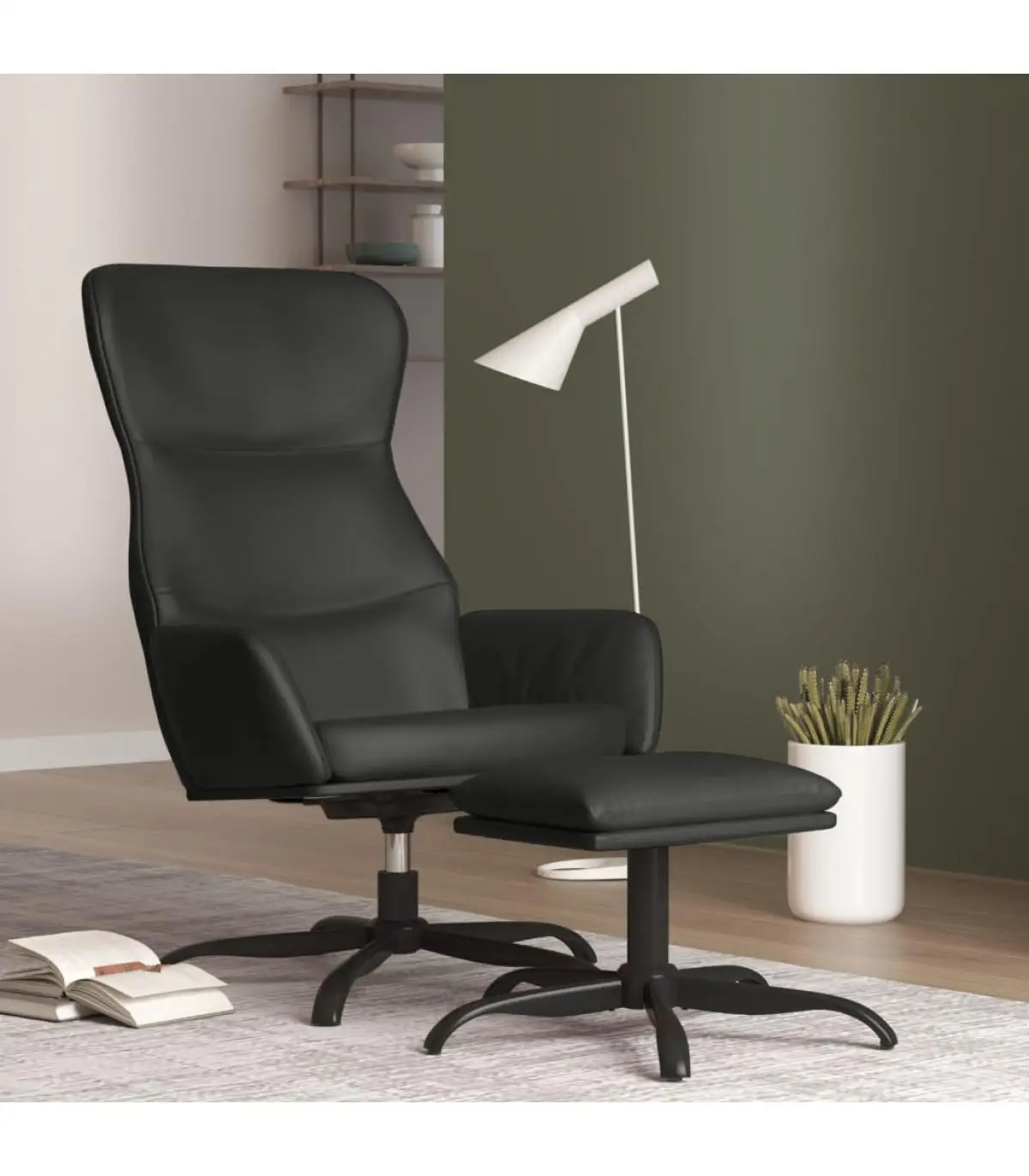 Relax armchairs with footrest black synthetic leather