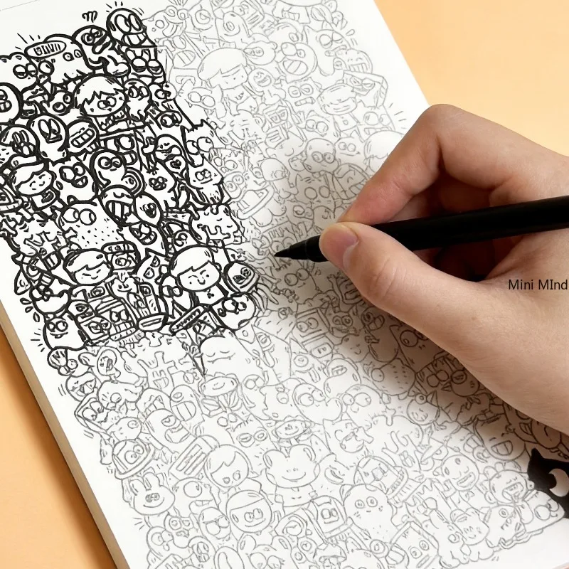 Multi Theme Panoramic Fine Line Drawing Brochure Retro Street Market Christmas Cute Rabbit and Other Theme Healing Coloring Book