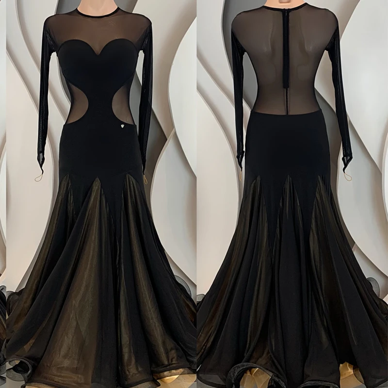 Black High-End Custom Latin Dance Dress Modern Dancing Dress Ballroom Dance Competition Costumes Stage Performance Wear SL7371