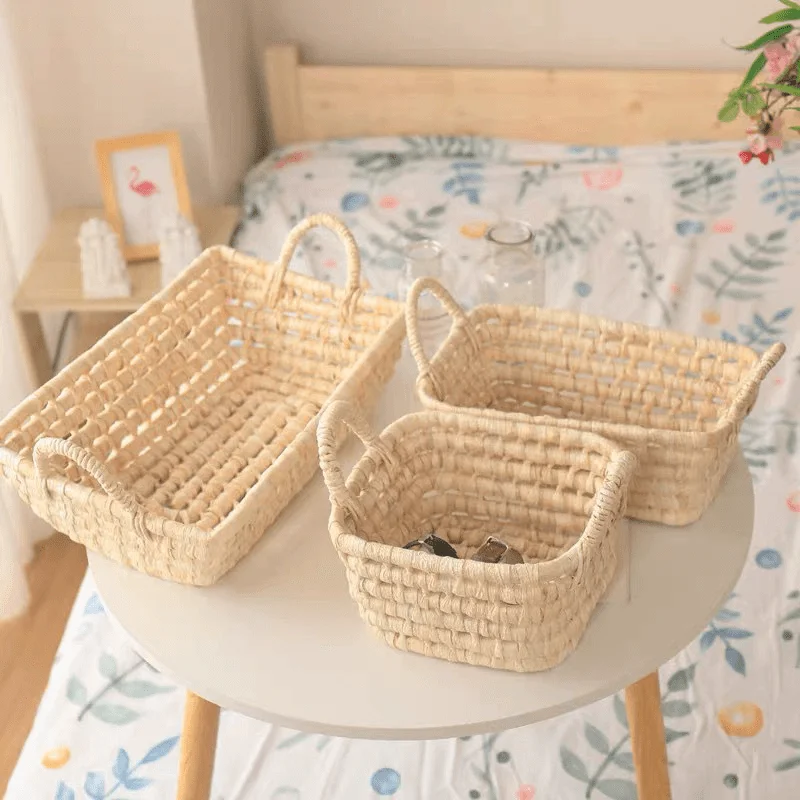 Japanese Style Cotton Weaving Storage Basket, Fabric Storage Basket, Desktop Miscellaneous Sorting Box, Cosmetics Storage