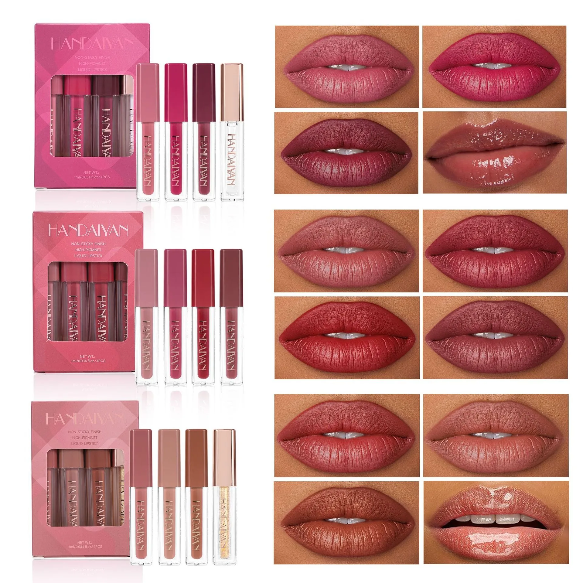 4pcs/box Matte Dyeing Lip Gloss Makeup Moisturizer Liquid Lipstick Waterproof Long Lasting Red Velvet Lip Tint Make Up Cosmetic