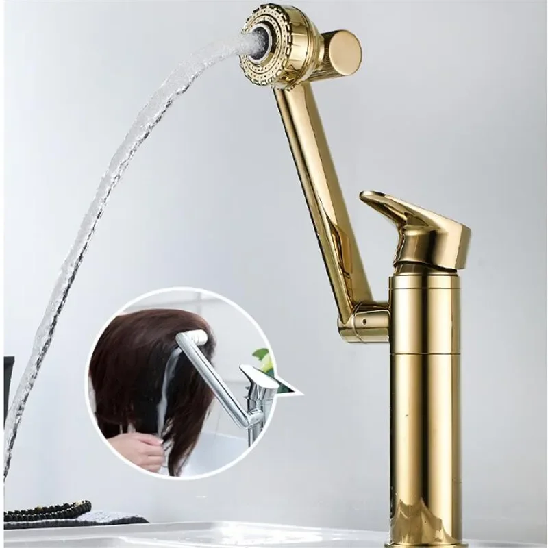 Gold Sink Faucet Hot Cold Water Mixer Crane Antique Bronze Deck Mounted Universal Water Taps Multifunction Bathroom Faucet