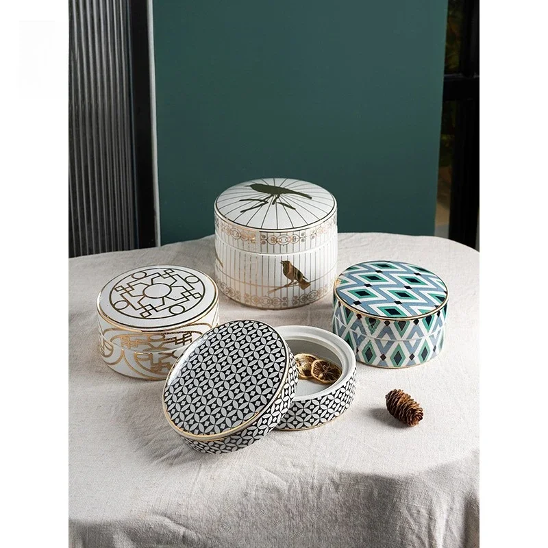 Round powder tank ceramic storage tank storage tank ornament living room soft jar