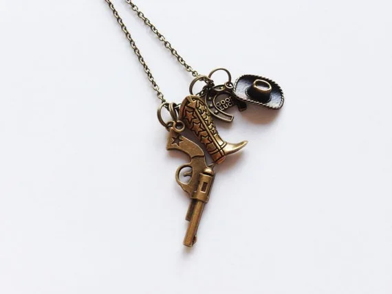Europe and America Western Cowboy Style Horseshoe, Pistol, Boots, Cowboy Hat Pendant Necklace UNISEX Punk Hip Hop Party Necklace