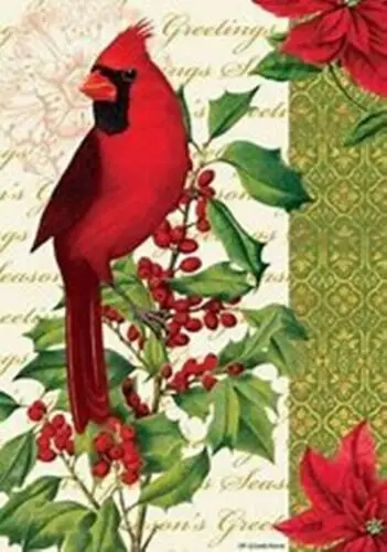 Red Cardinal and Holly Season Greetings Garden Flag 12