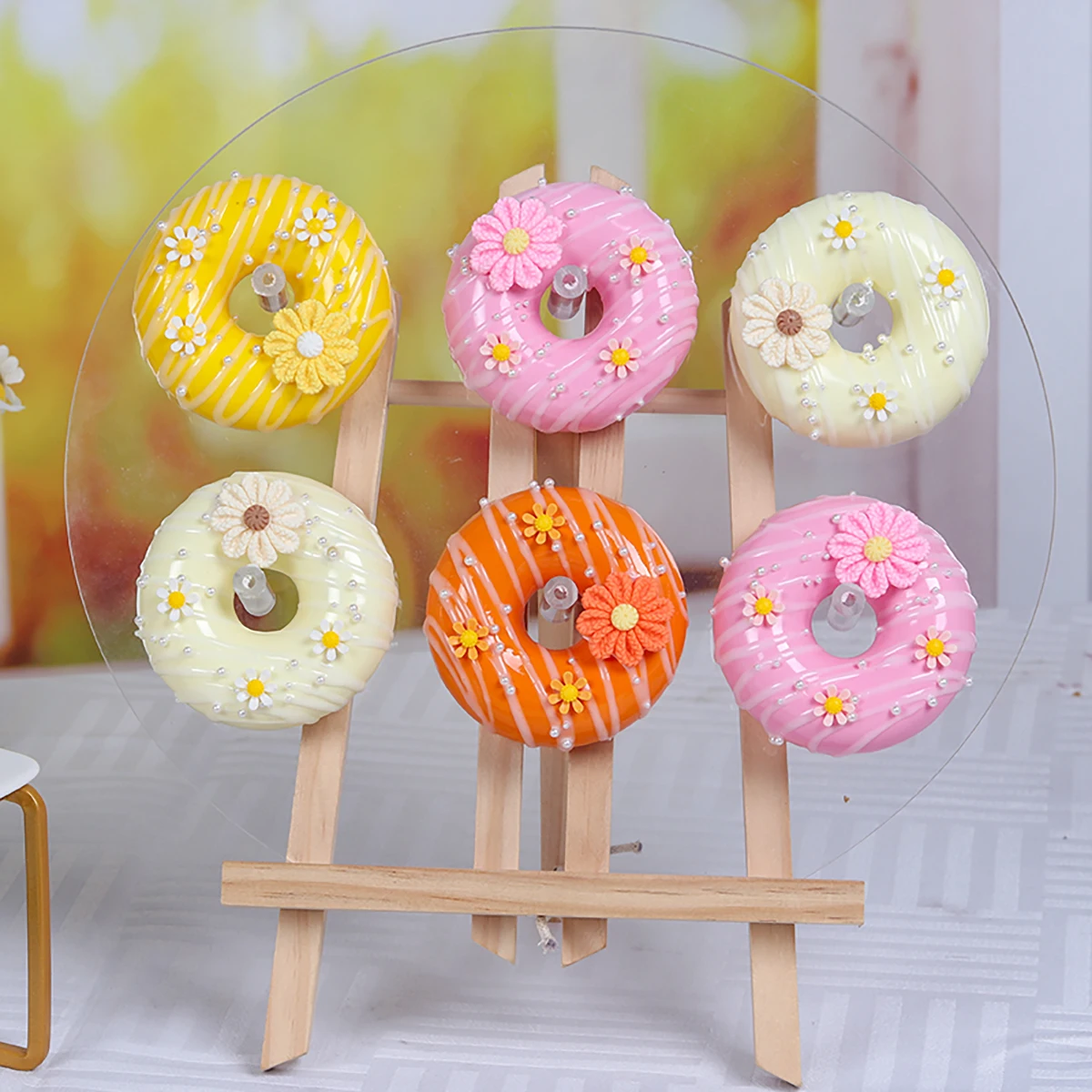 4PCS/Set Flower Doughnut Dessert Wedding Party Decoration Cake Decoration Photography Professional Simulation Cake Model CK1003