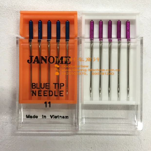 Japón Janome punta azul aguja fina de punto Anti-saltador agujas para máquina de coser doméstica multiusos