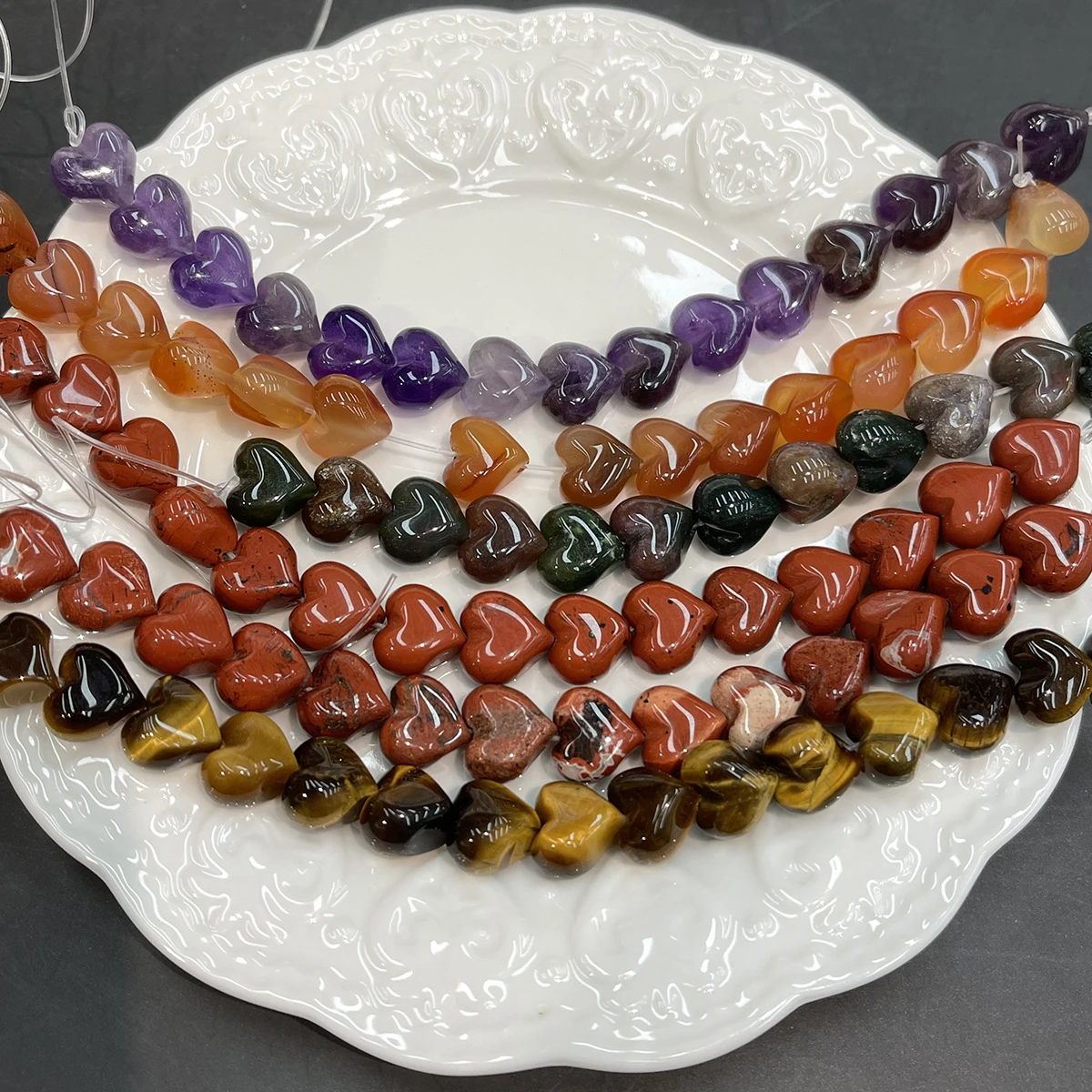 15pcs Natural Gemstone Beads Heart Shape Agate Loose Spacer Beaded for Making DIY Jewelry Necklace Bracelet 12x12mm