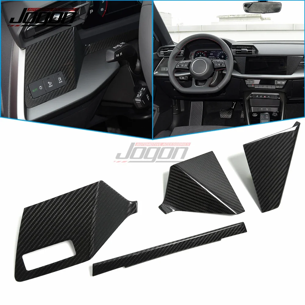 

For Audi A3 8Y 2021 2022 Car Decoration Carbon Fiber Cover 4pcs Car Interior Central Console Dashboard Panel Cover Trim