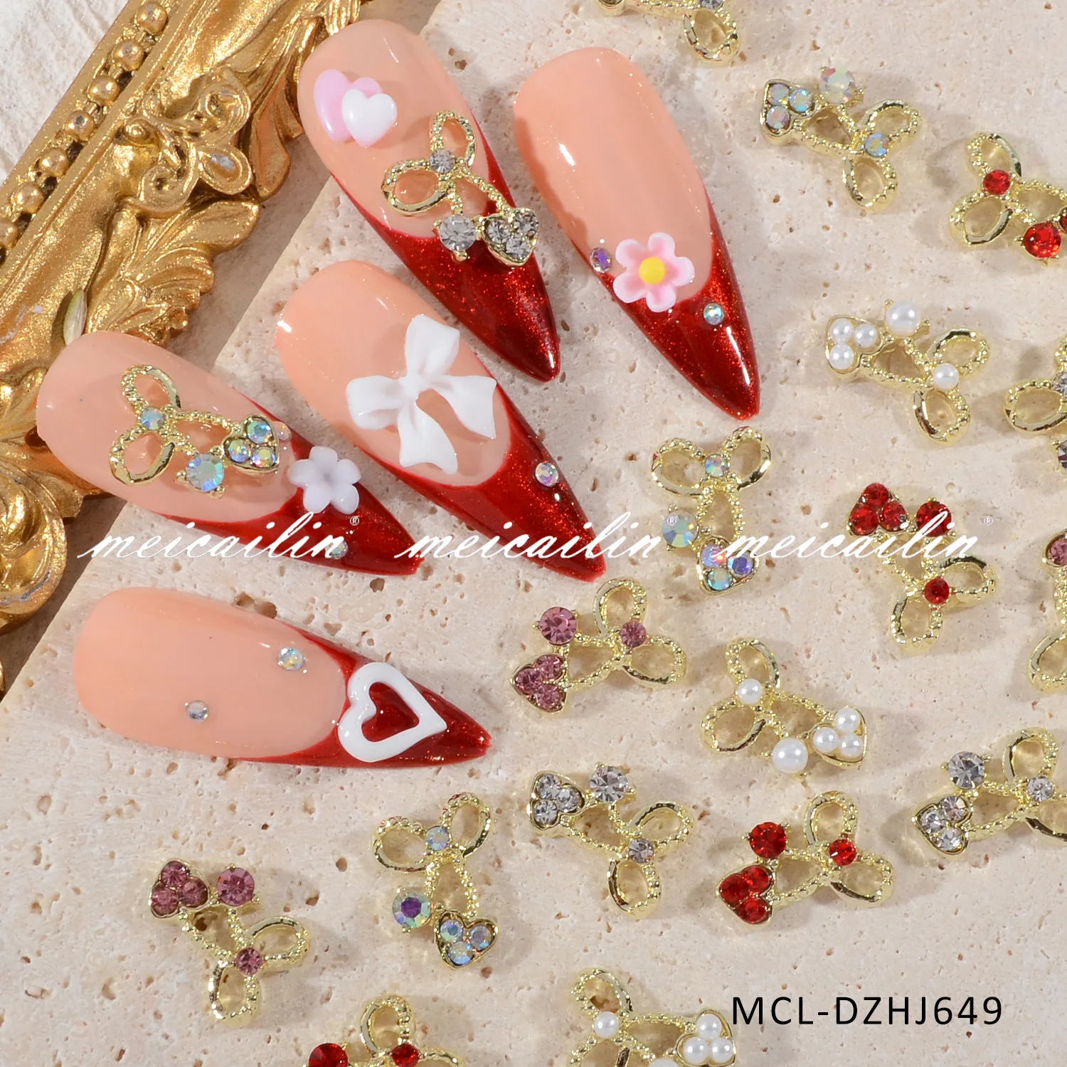 20pcs lega 3D farfalla nodo punto trapano decorazione Nail Art, accessorio per unghie cuore strass