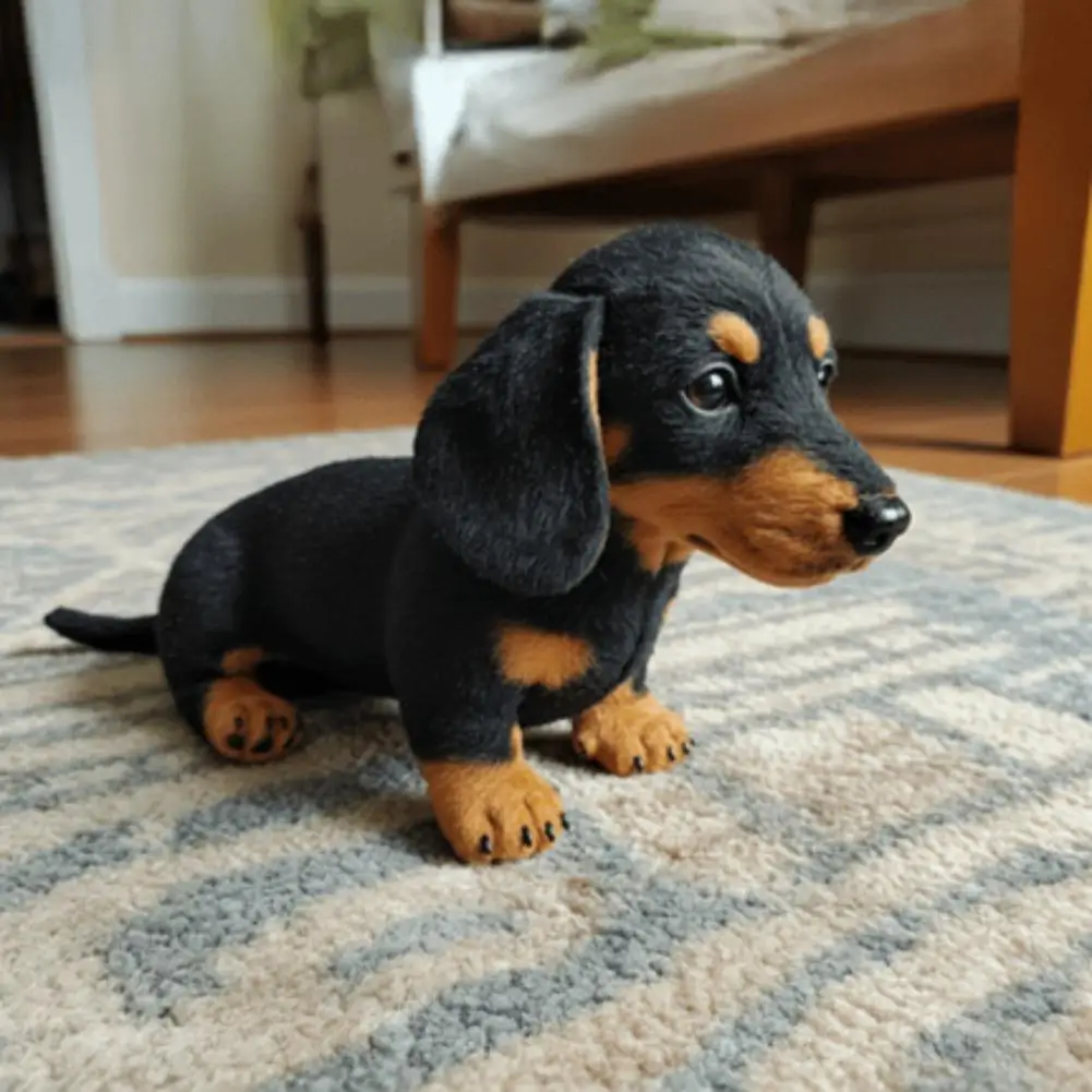 يجلس الكلب الألماني ألعاب من القطيفة نابض بالحياة محاكاة الكلب الأسود ألعاب من نسيج مخملي هدايا الاطفال ديكور المنزل سيارة الحلي #6